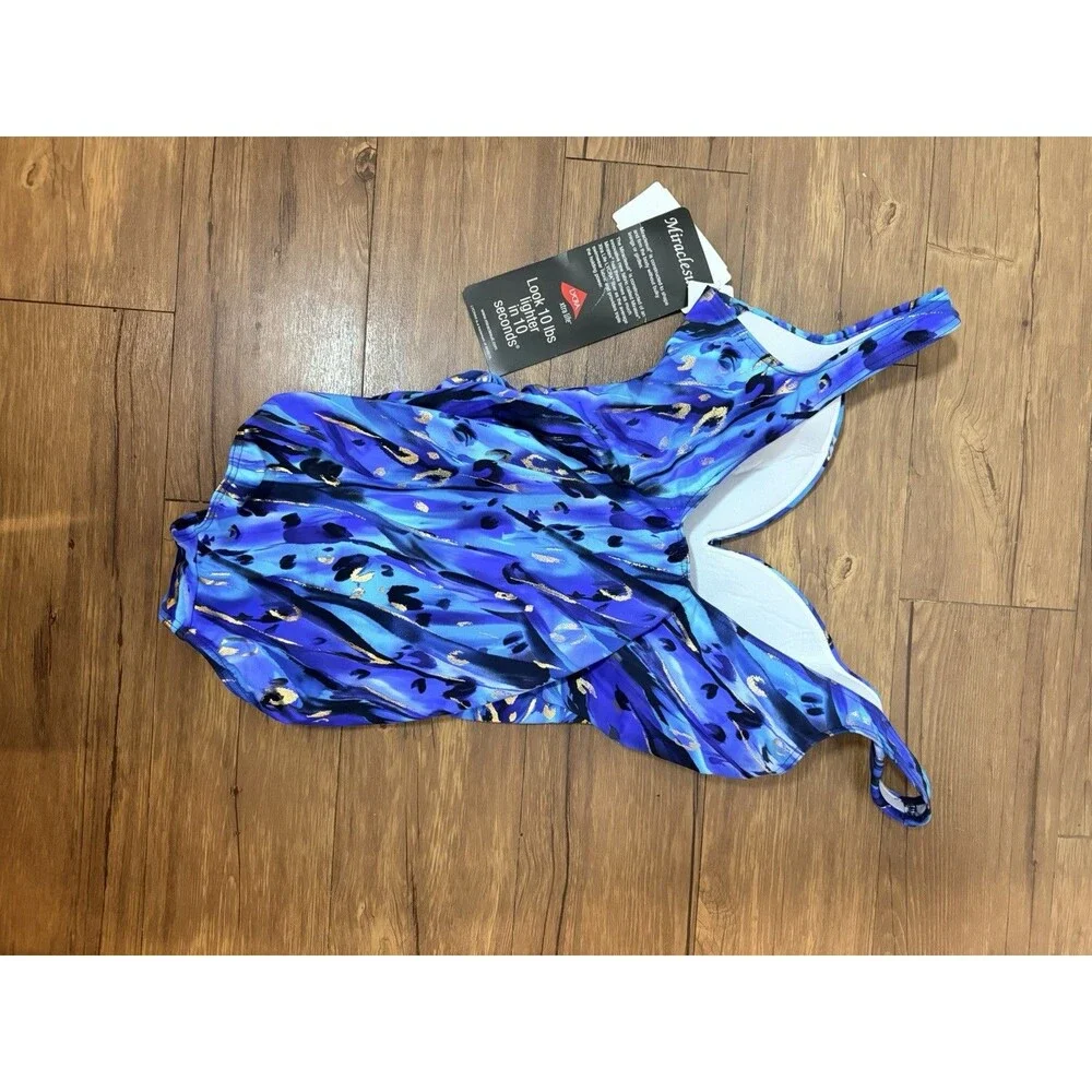 Miraclesuit Womens Animal Magnetism Oceanus One Piece Swimsuit Size 14 Blue Gold